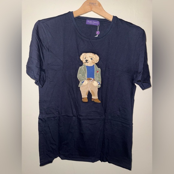 Ralph Lauren Purple Label Navy Tee with Bear Design - Picture 1 of 7